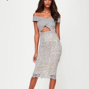 Missguided Grey Crepe Bardot dress size US 4.